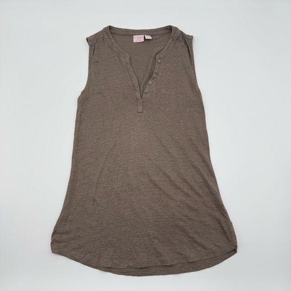 St. Tropez Brown Fitted 100% Linen Buttoned Tank Top with Mandarin Collar Small - Picture 4 of 11